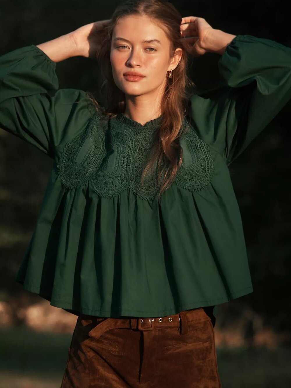 Beautiful Lace Detail Long-Sleeve Lace Cotton Anthropologie blouse EUC